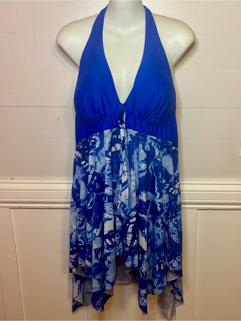 Royal Blue Halter Swim Dress Bikini Top w/Bottoms